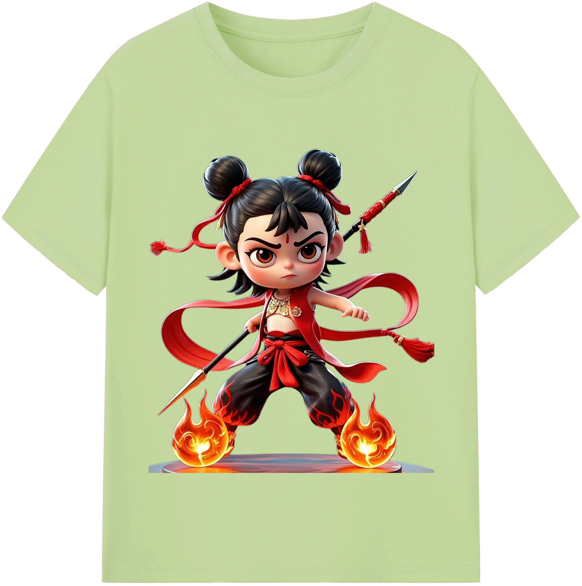 （画像用） Ne Zha 2 ナタ 魔童の大暴れ 綿100％半袖Tシャツ（フロントプリント）